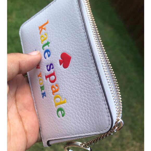 New Kate Spade Card Holder Keychain White Rainbow - Picture 3 of 3
